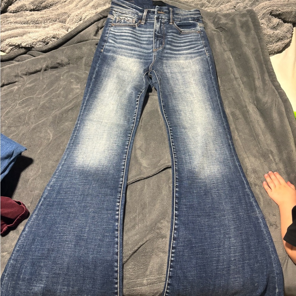 Buckle Dark Blue Flare Women's Jeans